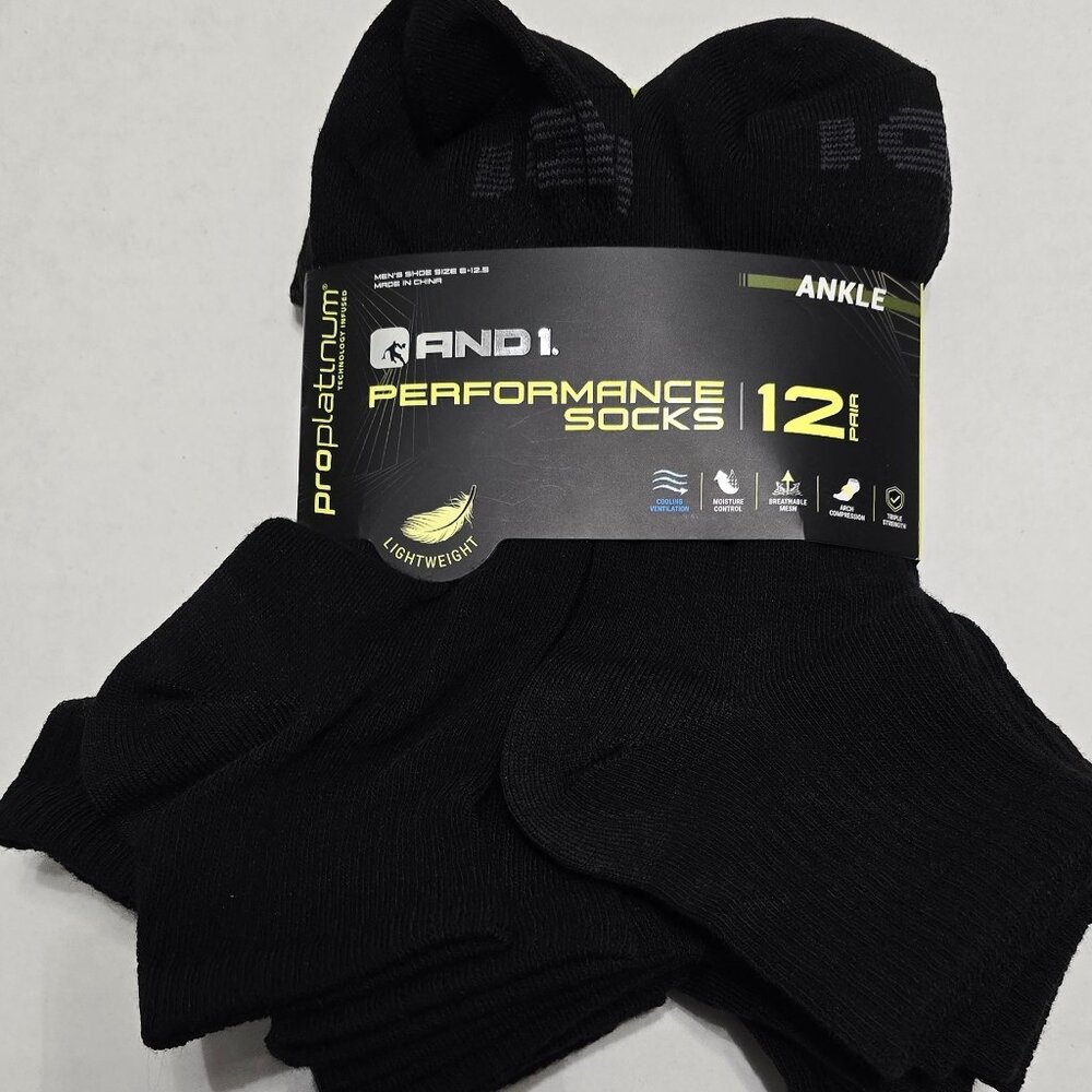 And1 Black Performance Ankle Socks 12-Pack